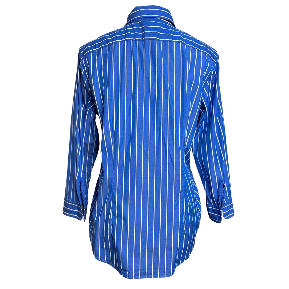 90s Y2K Lauren Ralph Lauren Striped Monogram Shirt L Blue White Cotton Top - Picture 5 of 8